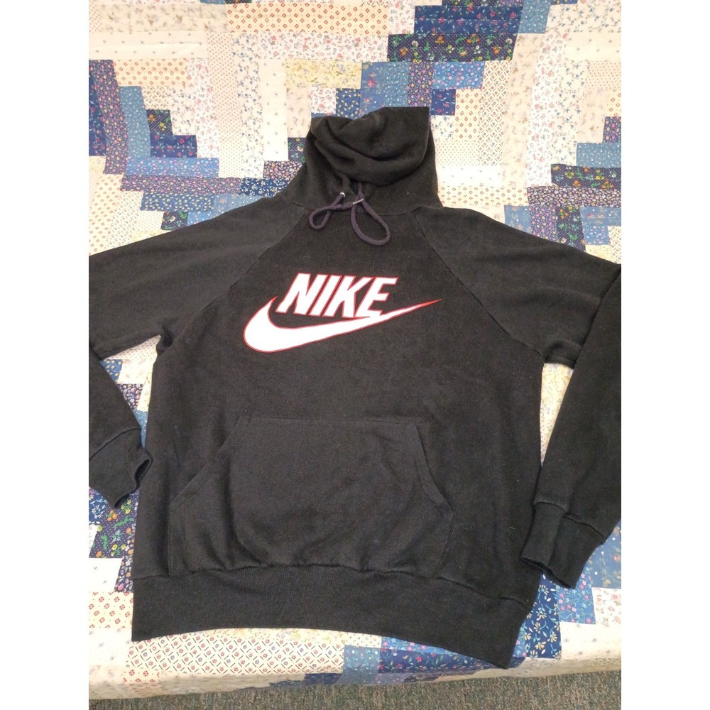 Vintage Nike 80s Blue Tag Hoodie Black Size Large Sweatshirt Big Logo Streetwear